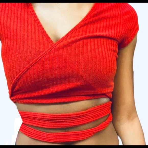 SHEIN Red Ribbed Wrap Sweater Top - Juniors Medium - Picture 2 of 2